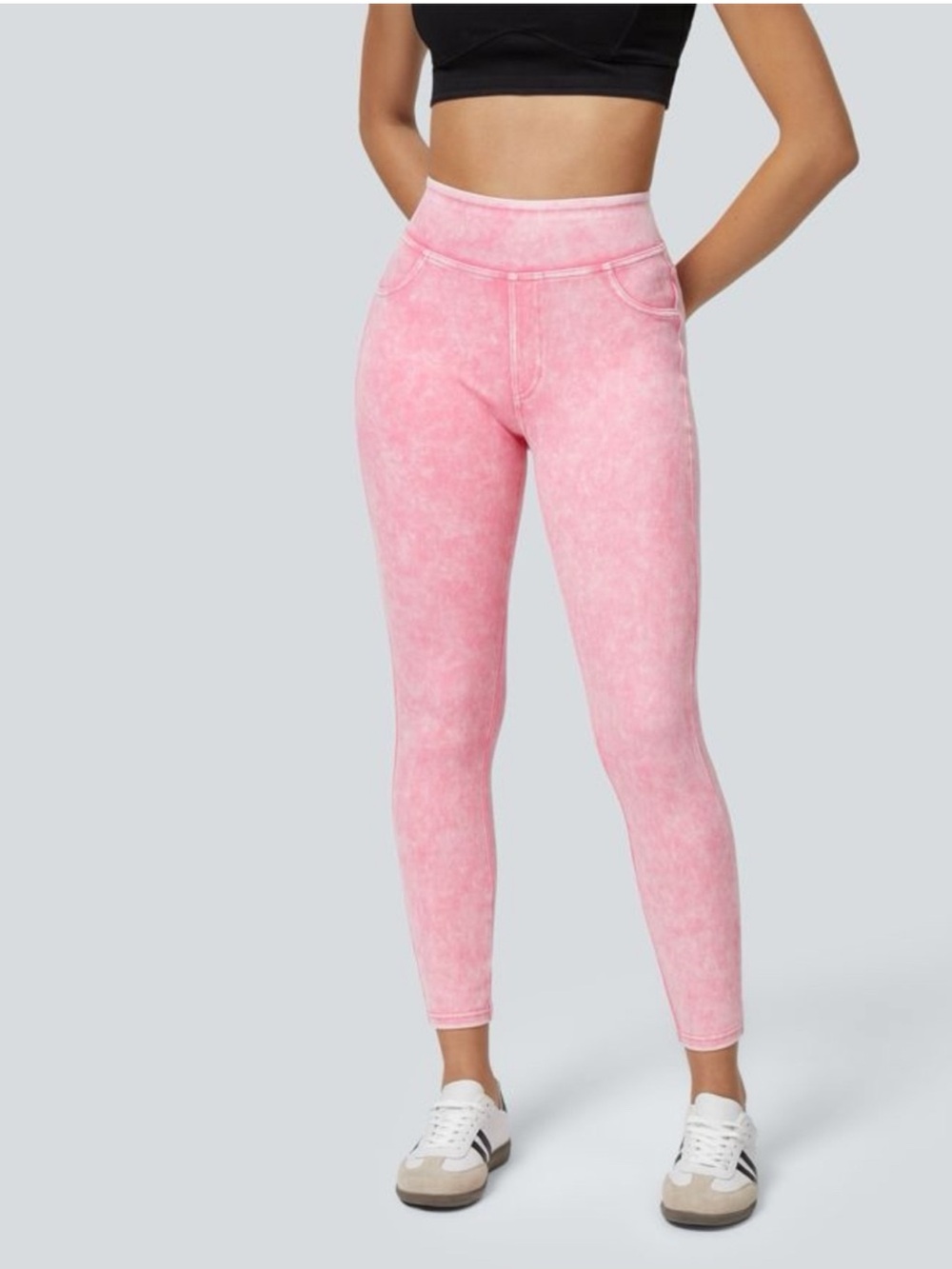 HALARA Bubble Gum Pink jeans with Stitched Waistband
